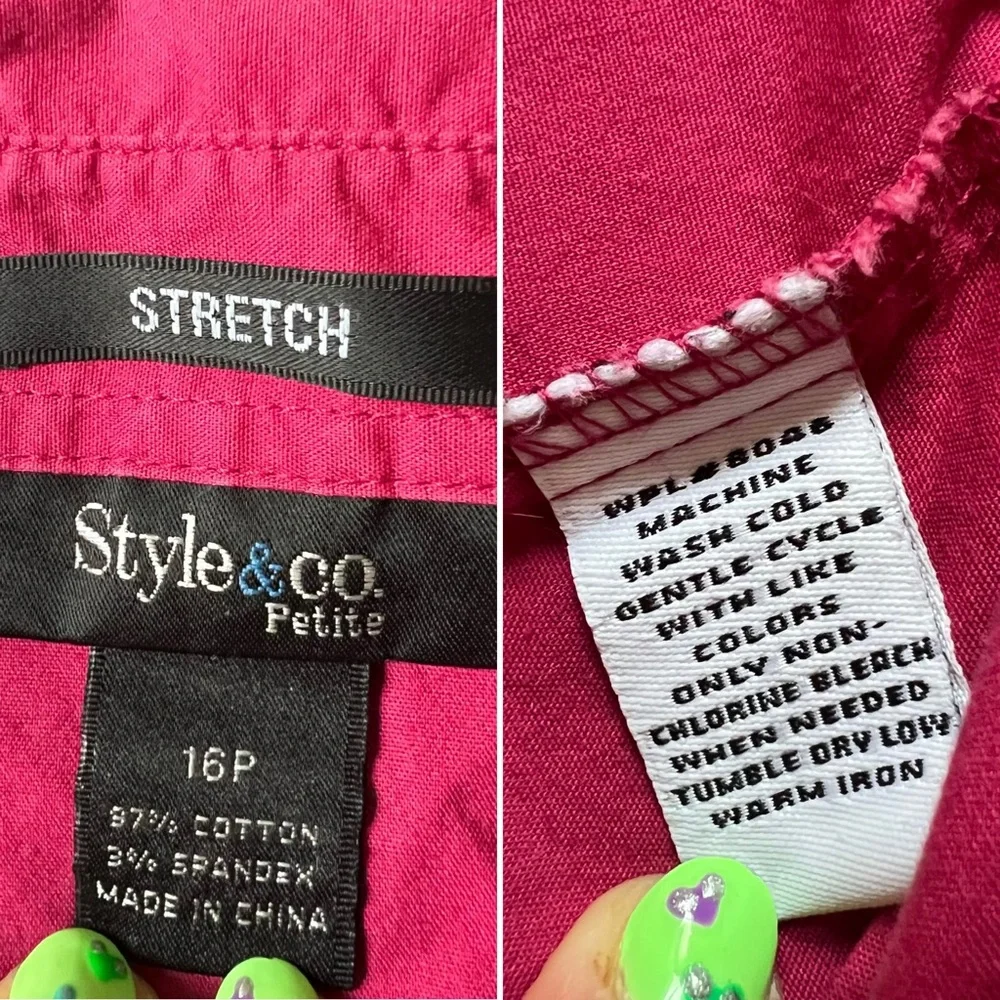 STYLE & CO Maroon Red Pink Petite Stretch Blouse Button Down Cotton Shirt Top 16 - Picture 15 of 15